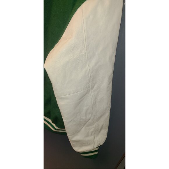 Holloway Varsity Letterman Jacket XL Wool/Leather Green White, Snaps - Picture 6 of 6